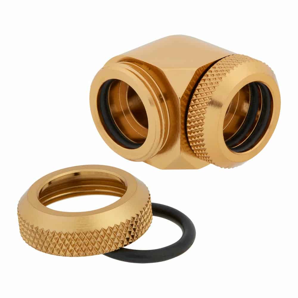 (image for) Corsair Hydro X XF Gold Brass 14mm Hardline 90° Compression Fittings - Twin Pack